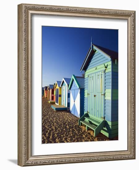 Australia, Victoria, Melbourne; Colourful Beach Huts at Brighton Beach-Andrew Watson-Framed Photographic Print