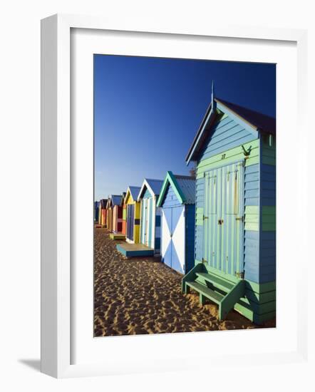 Australia, Victoria, Melbourne; Colourful Beach Huts at Brighton Beach-Andrew Watson-Framed Photographic Print