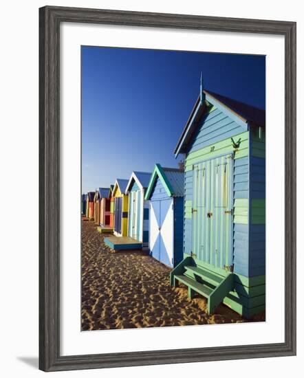 Australia, Victoria, Melbourne; Colourful Beach Huts at Brighton Beach-Andrew Watson-Framed Photographic Print