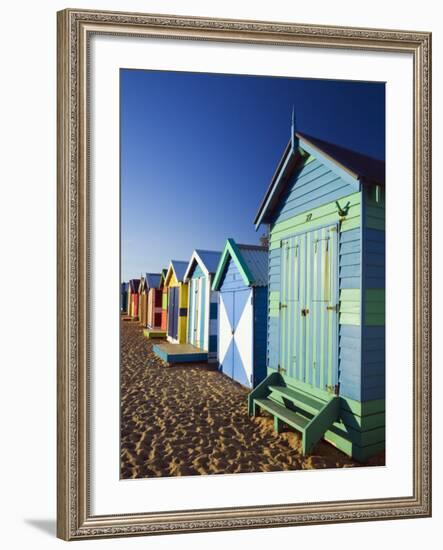 Australia, Victoria, Melbourne; Colourful Beach Huts at Brighton Beach-Andrew Watson-Framed Photographic Print