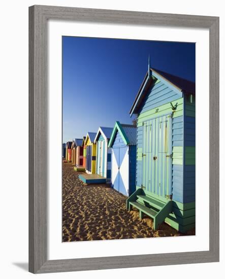 Australia, Victoria, Melbourne; Colourful Beach Huts at Brighton Beach-Andrew Watson-Framed Photographic Print