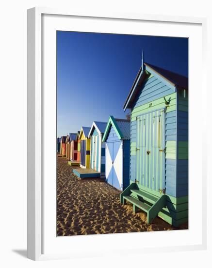 Australia, Victoria, Melbourne; Colourful Beach Huts at Brighton Beach-Andrew Watson-Framed Photographic Print