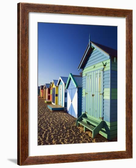 Australia, Victoria, Melbourne; Colourful Beach Huts at Brighton Beach-Andrew Watson-Framed Photographic Print