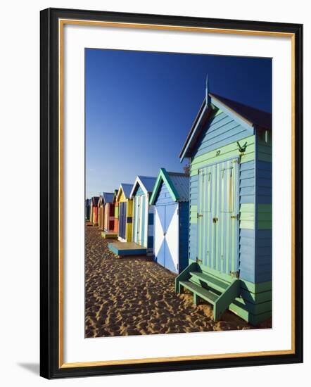 Australia, Victoria, Melbourne; Colourful Beach Huts at Brighton Beach-Andrew Watson-Framed Photographic Print