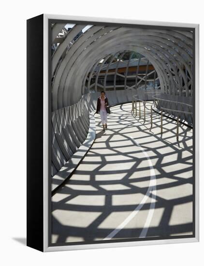 Australia, Victoria, Melbourne, Docklands; Pedestrian Crossing the Webb Dock Bridge-Andrew Watson-Framed Premier Image Canvas