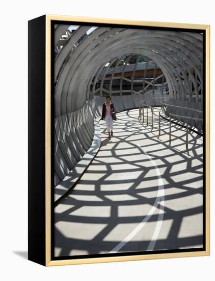 Australia, Victoria, Melbourne, Docklands; Pedestrian Crossing the Webb Dock Bridge-Andrew Watson-Framed Premier Image Canvas