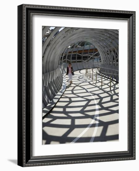 Australia, Victoria, Melbourne, Docklands; Pedestrian Crossing the Webb Dock Bridge-Andrew Watson-Framed Photographic Print