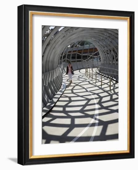 Australia, Victoria, Melbourne, Docklands; Pedestrian Crossing the Webb Dock Bridge-Andrew Watson-Framed Photographic Print