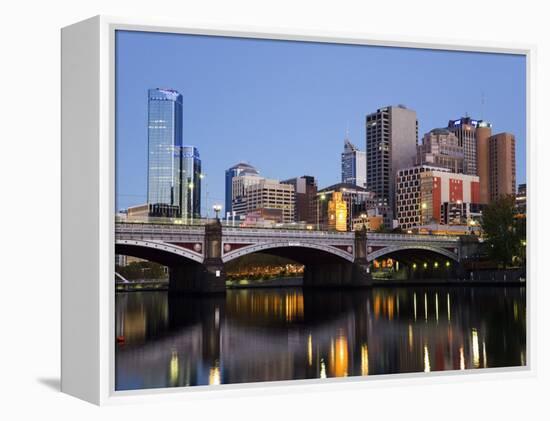 Australia, Victoria, Melbourne; Princes Bridge on the Yarra River, with the City Skyline at Dusk-Andrew Watson-Framed Premier Image Canvas