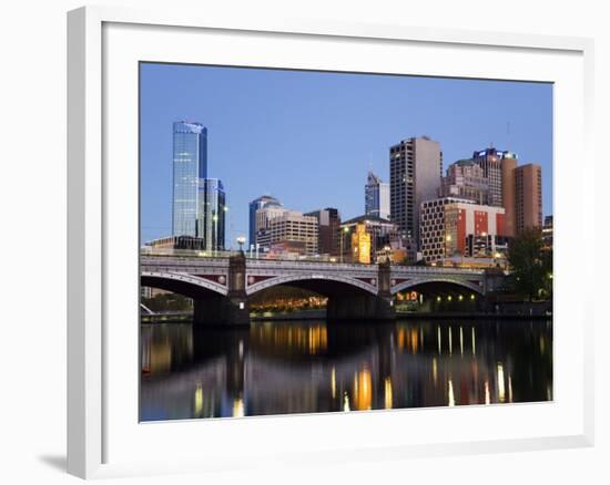 Australia, Victoria, Melbourne; Princes Bridge on the Yarra River, with the City Skyline at Dusk-Andrew Watson-Framed Photographic Print