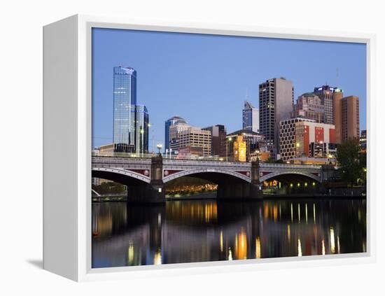 Australia, Victoria, Melbourne; Princes Bridge on the Yarra River, with the City Skyline at Dusk-Andrew Watson-Framed Premier Image Canvas