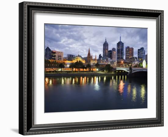 Australia, Victoria, Melbourne; Yarra River and City Skyline by Night-Andrew Watson-Framed Photographic Print