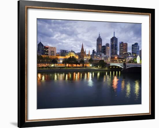 Australia, Victoria, Melbourne; Yarra River and City Skyline by Night-Andrew Watson-Framed Photographic Print