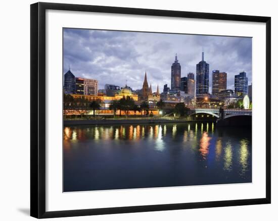 Australia, Victoria, Melbourne; Yarra River and City Skyline by Night-Andrew Watson-Framed Photographic Print