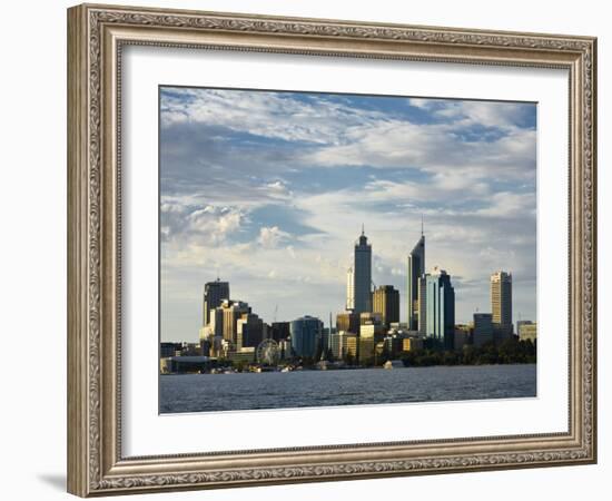 Australia, Western Australia, Perth; View across the Swan River to the City Skyline at Dusk-Andrew Watson-Framed Photographic Print