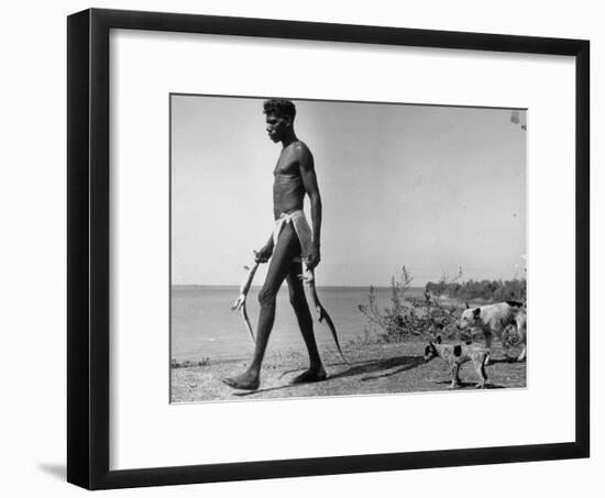 Australian Aborigine Man Bringing Back Two Monitor Lizards Known as Goannas to His Clan-Fritz Goro-Framed Photographic Print