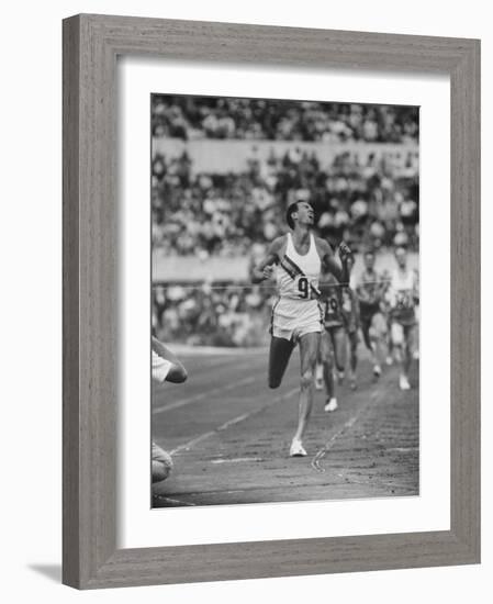 Australian Herb Elliot, Winning Men's 1500 Meter Race, at Olympics-George Silk-Framed Premium Photographic Print