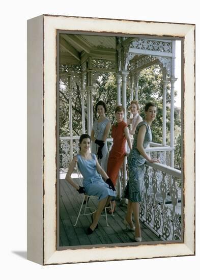 Australian Models Pose on a Porch, Melbourne, Australia, 1956-John Dominis-Framed Premier Image Canvas