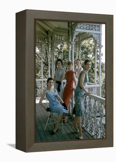 Australian Models Pose on a Porch, Melbourne, Australia, 1956-John Dominis-Framed Premier Image Canvas