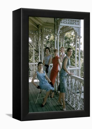 Australian Models Pose on a Porch, Melbourne, Australia, 1956-John Dominis-Framed Premier Image Canvas