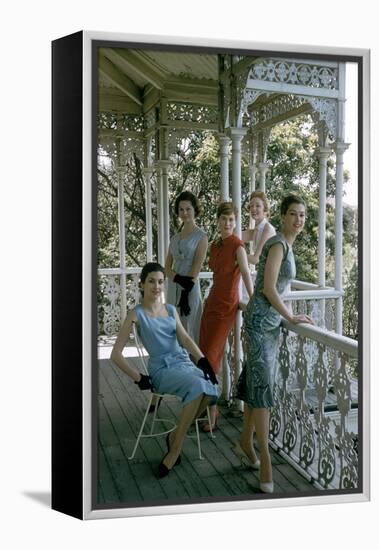 Australian Models Pose on a Porch, Melbourne, Australia, 1956-John Dominis-Framed Premier Image Canvas