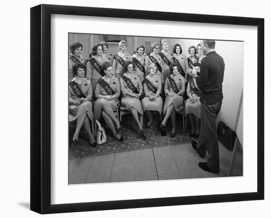 Australian Sales Girls with Spl Sashes Listen to a Sales Talk, Selby, North Yorkshire, 1965-Michael Walters-Framed Photographic Print