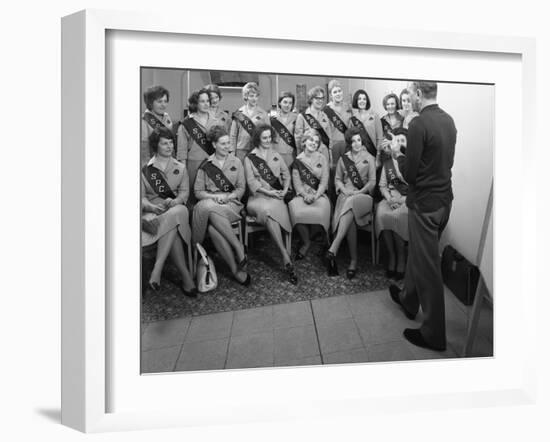 Australian Sales Girls with Spl Sashes Listen to a Sales Talk, Selby, North Yorkshire, 1965-Michael Walters-Framed Photographic Print