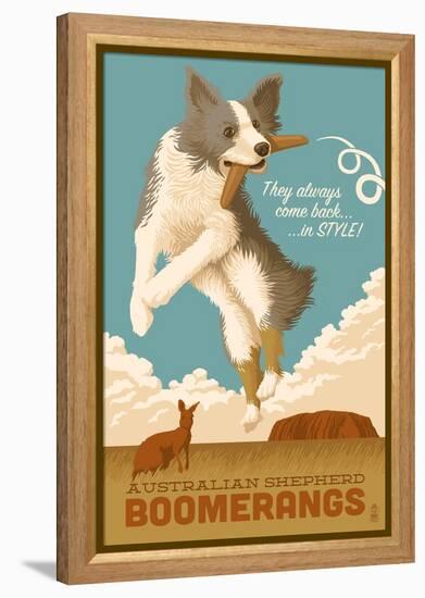 Australian Shepherd - Retro Boomerang Ad-Lantern Press-Framed Stretched Canvas