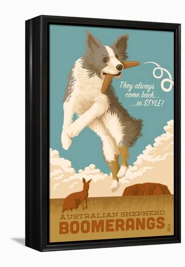 Australian Shepherd - Retro Boomerang Ad-Lantern Press-Framed Stretched Canvas