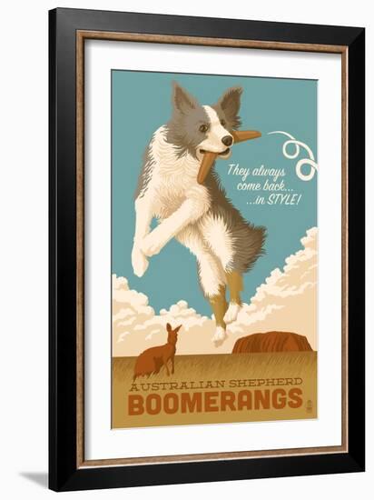 Australian Shepherd - Retro Boomerang Ad-Lantern Press-Framed Art Print