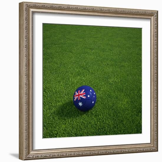 Australian Soccerball Lying on Grass-zentilia-Framed Art Print