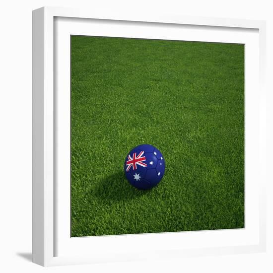 Australian Soccerball Lying on Grass-zentilia-Framed Art Print