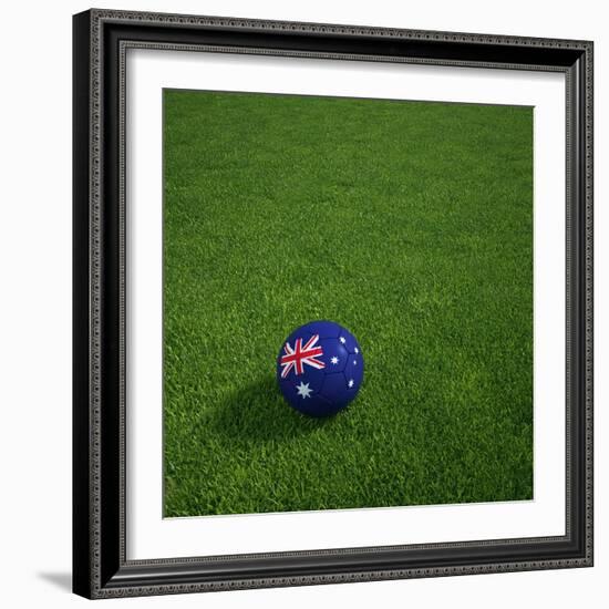 Australian Soccerball Lying on Grass-zentilia-Framed Art Print