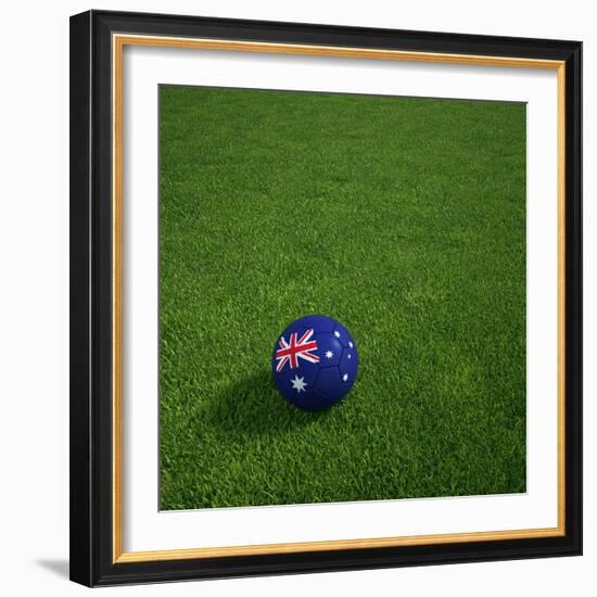 Australian Soccerball Lying on Grass-zentilia-Framed Art Print