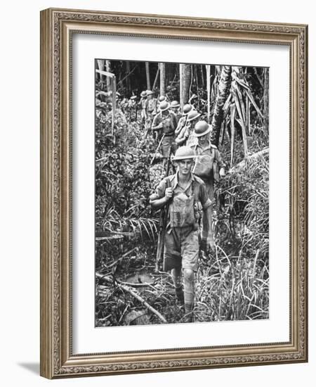 Australian Soldiers Patrolling the Jungle at Singapore before the Japanese Invasion-Carl Mydans-Framed Photographic Print