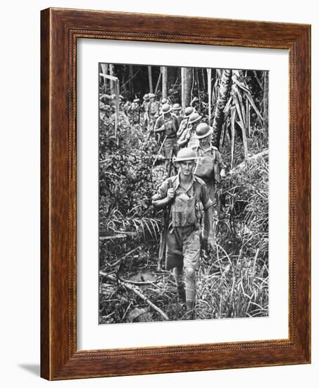 Australian Soldiers Patrolling the Jungle at Singapore before the Japanese Invasion-Carl Mydans-Framed Photographic Print