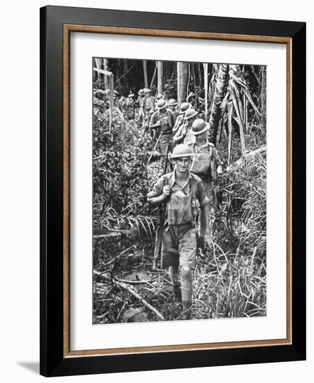 Australian Soldiers Patrolling the Jungle at Singapore before the Japanese Invasion-Carl Mydans-Framed Photographic Print