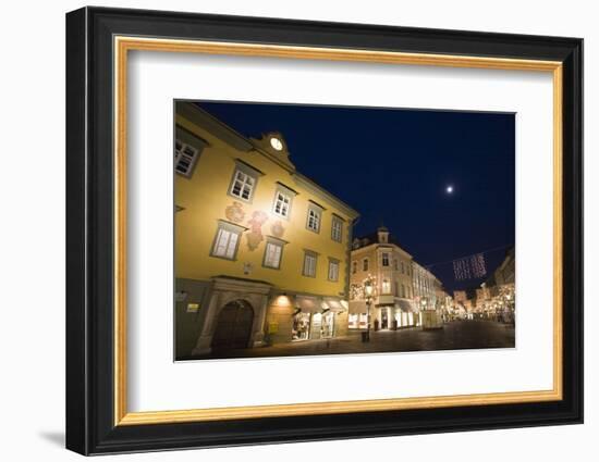 Austria, Carinthia, Klagenfurt, Frontage, Pedestrian Precinct, Evening-Mood, Full Moon-Rainer Mirau-Framed Photographic Print