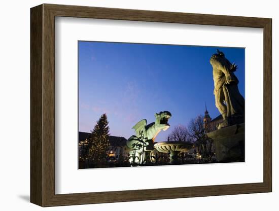 Austria, Carinthia, Klagenfurt, Lindwurm-Fountain, Twilight-Rainer Mirau-Framed Photographic Print