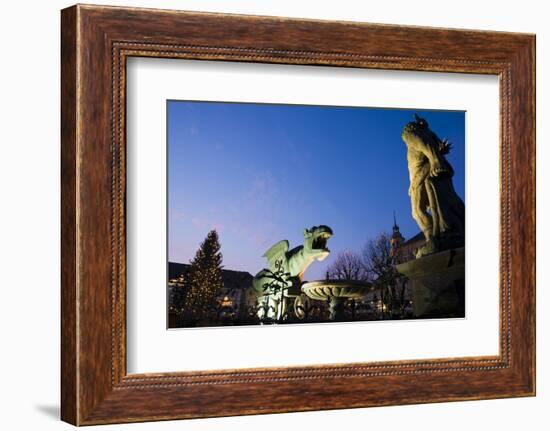 Austria, Carinthia, Klagenfurt, Lindwurm-Fountain, Twilight-Rainer Mirau-Framed Photographic Print