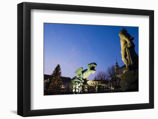 Austria, Carinthia, Klagenfurt, Lindwurm-Fountain, Twilight-Rainer Mirau-Framed Photographic Print