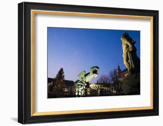 Austria, Carinthia, Klagenfurt, Lindwurm-Fountain, Twilight-Rainer Mirau-Framed Photographic Print