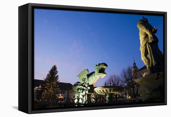 Austria, Carinthia, Klagenfurt, Lindwurm-Fountain, Twilight-Rainer Mirau-Framed Premier Image Canvas