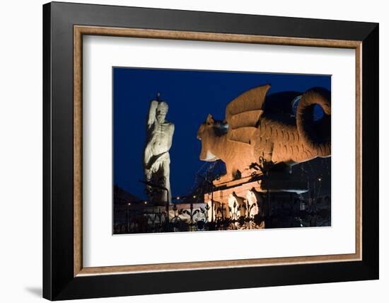 Austria, Carinthia, Klagenfurt, Lindwurm-Fountain, Twilight-Rainer Mirau-Framed Photographic Print