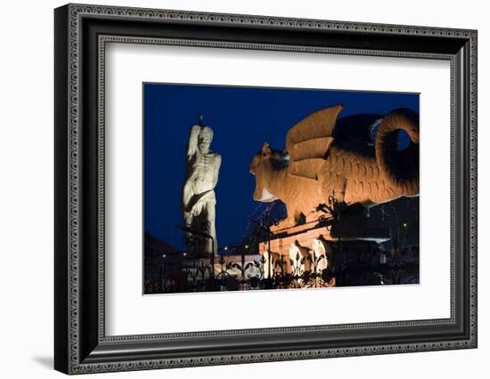 Austria, Carinthia, Klagenfurt, Lindwurm-Fountain, Twilight-Rainer Mirau-Framed Photographic Print