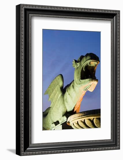 Austria, Carinthia, Klagenfurt, Lindwurm-Fountain, Twilight-Rainer Mirau-Framed Photographic Print