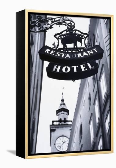 Austria, Salzburg, Hotel Sign-Walter Bibikow-Framed Premier Image Canvas