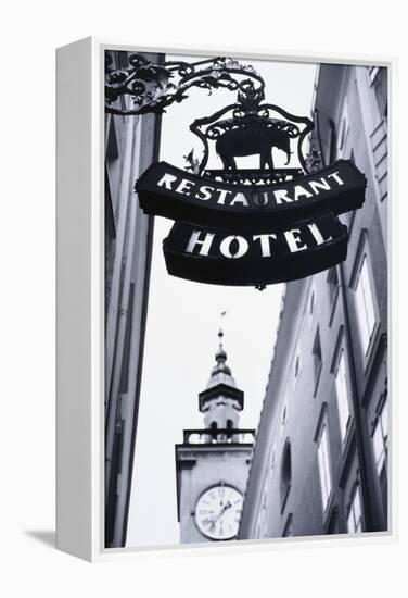 Austria, Salzburg, Hotel Sign-Walter Bibikow-Framed Premier Image Canvas