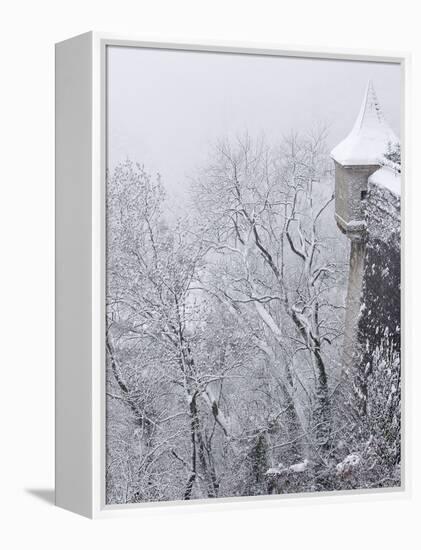 Austria, Salzburg. Part of Salzburg Castle Wall in the Winter-Bill Young-Framed Premier Image Canvas