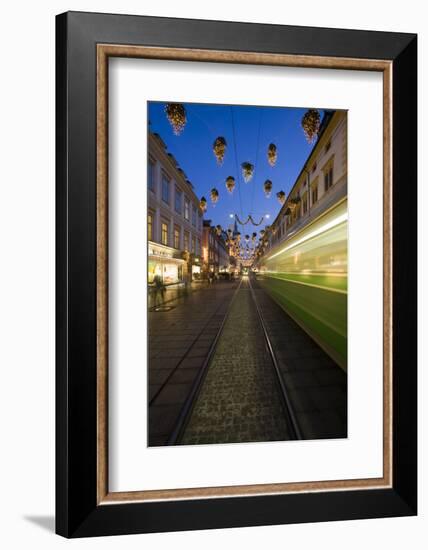 Austria, Styria, Graz, Herrengasse, Frontage, Streetscar, Light-Tracks, Rails, Evening-Mood-Rainer Mirau-Framed Photographic Print